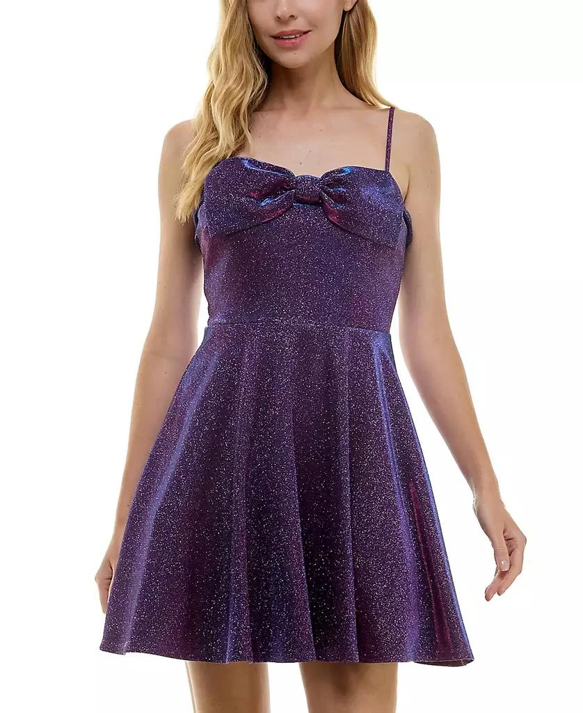City Studios Juniors' Straight-Neck Bow-Trim Skater Dress 1