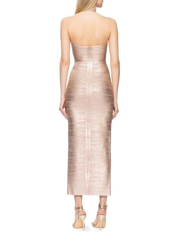 Herve Leger Foil Halter Bodycon Maxi Dress 2
