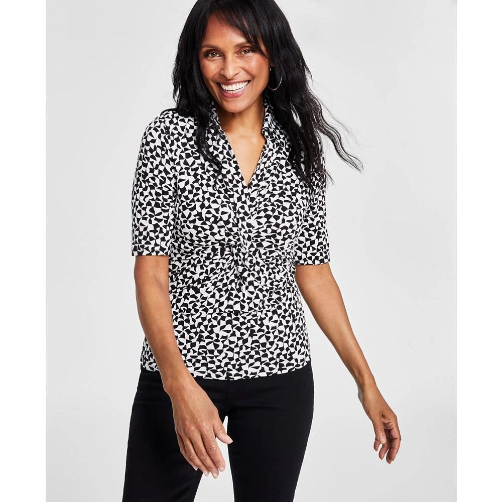 I.N.C. International Concepts Women's Printed Twist-Front Collared Top, Created for Macy's 1