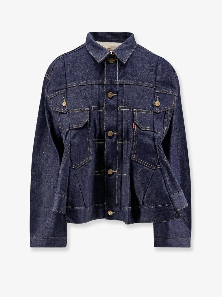 Sacai Navy Wool Melton & Denim Jacket - Jackets - Free
