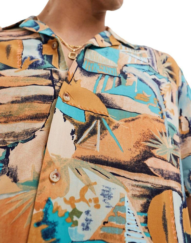 ASOS ASOS DESIGN relaxed revere shirt with vintage abstract hawaiian print 3