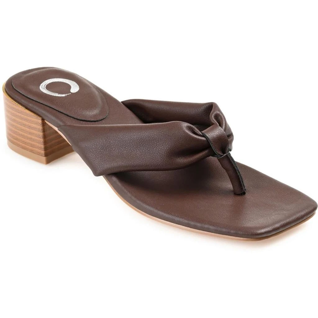 Journee Collection Seelah Womens Faux Leather Thong Block Heels 5