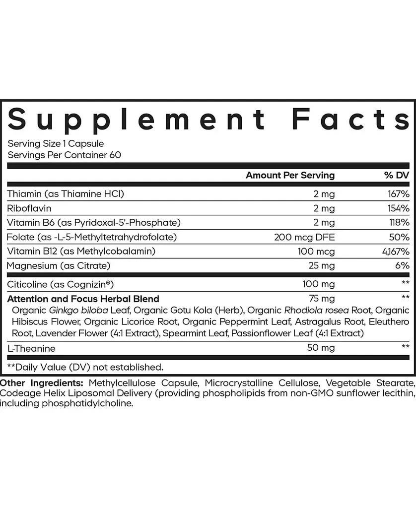 Codeage Teen Brain Focus Vitamins+ Citicoline Cognizin, L-Theanine, Ginkgo, Rhodiola, Lavender, Magnesium, Vitamin B6, B12, Folate, 60 Capsules 4