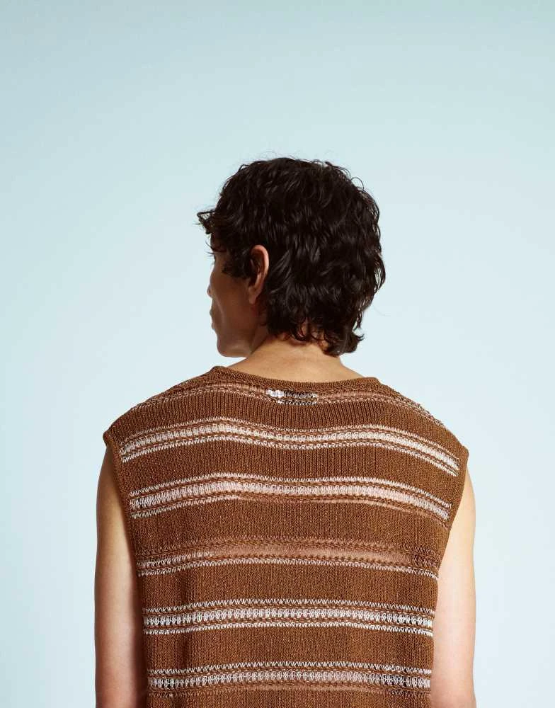 Topman Topman relaxed fit knitted crochet tank with metallic yarn in brown 2