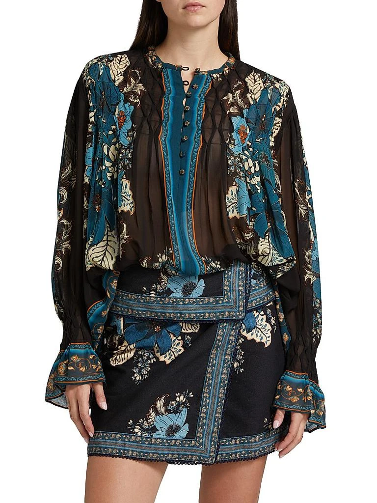 Farm Rio Blossom Tapestry Smocked Blouse 3