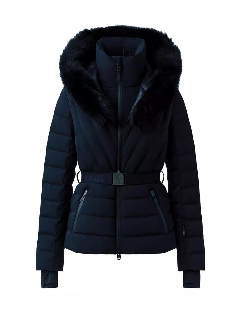 Mackage Elita Belted Down Ski Jacket With Shearling Hood