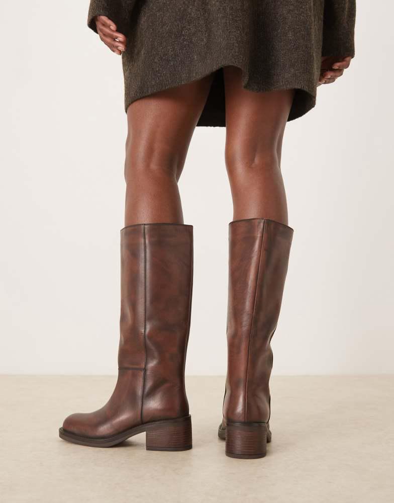 Shop Free People dana distressed leather pull-on boots in tobacco