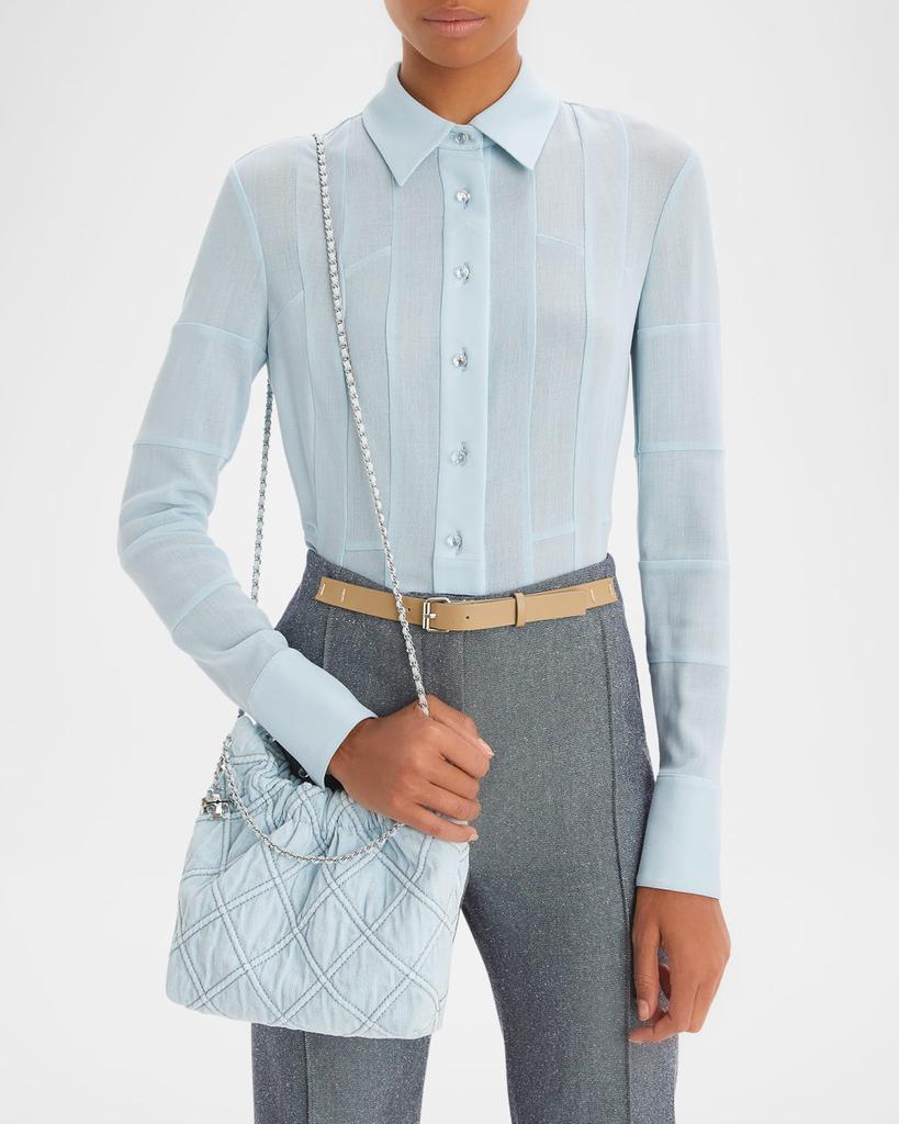 Tory Burch Fleming Mini Quilted Denim Hobo Bag