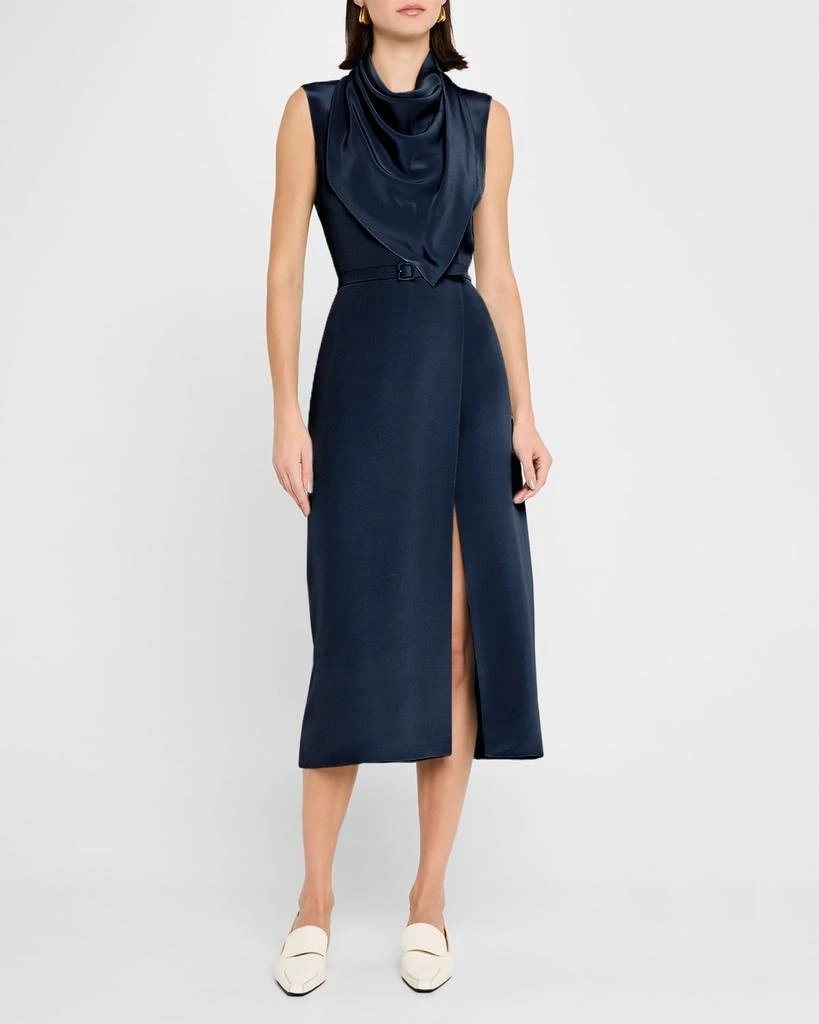 ADAM LIPPES Scarf Drape Silk Crepe Midi Dress With Belt 2