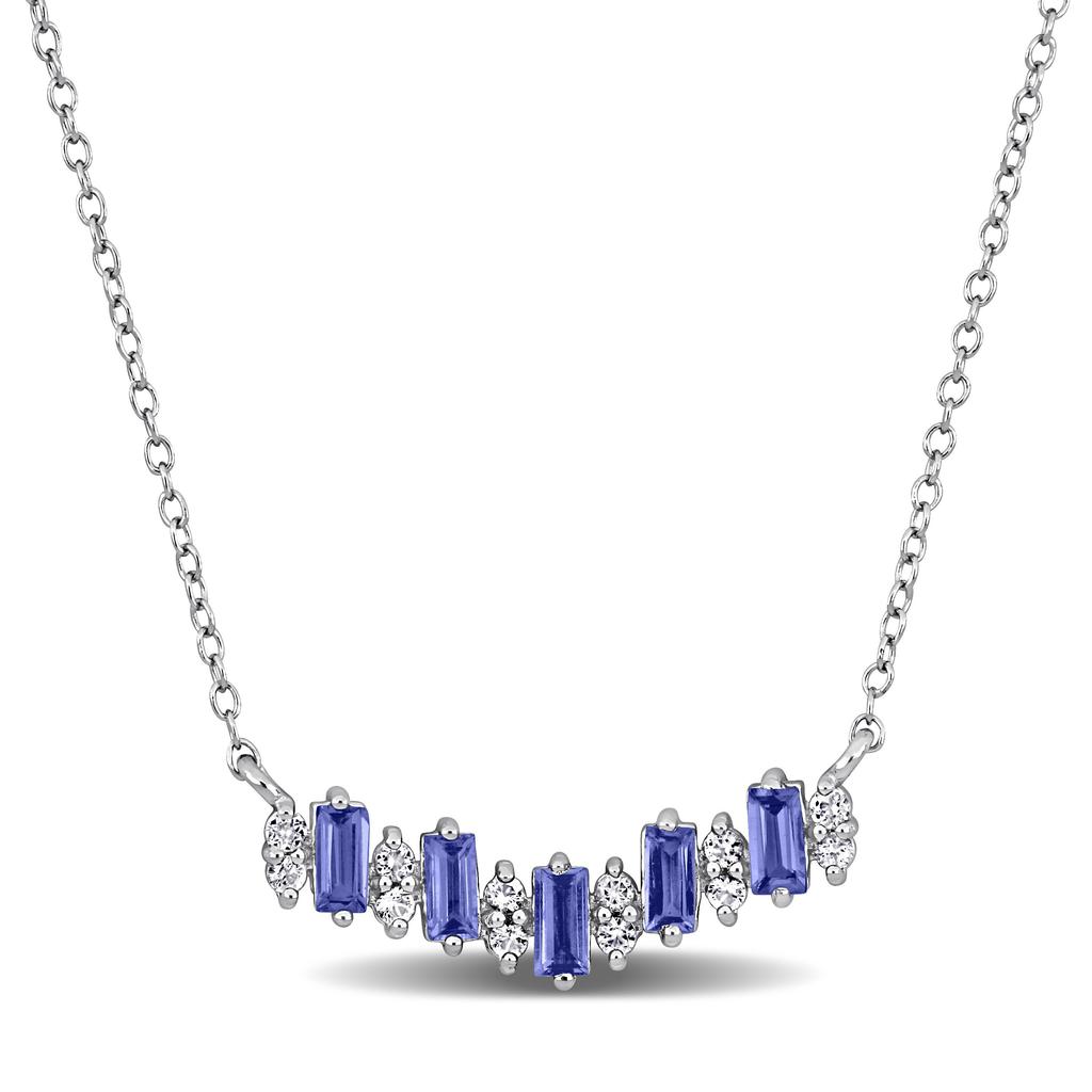 Mimi & Max 1 1/10 ct TGW Baguette Shaped Tanzanite White Topaz Necklace Sterling Silver-18 in