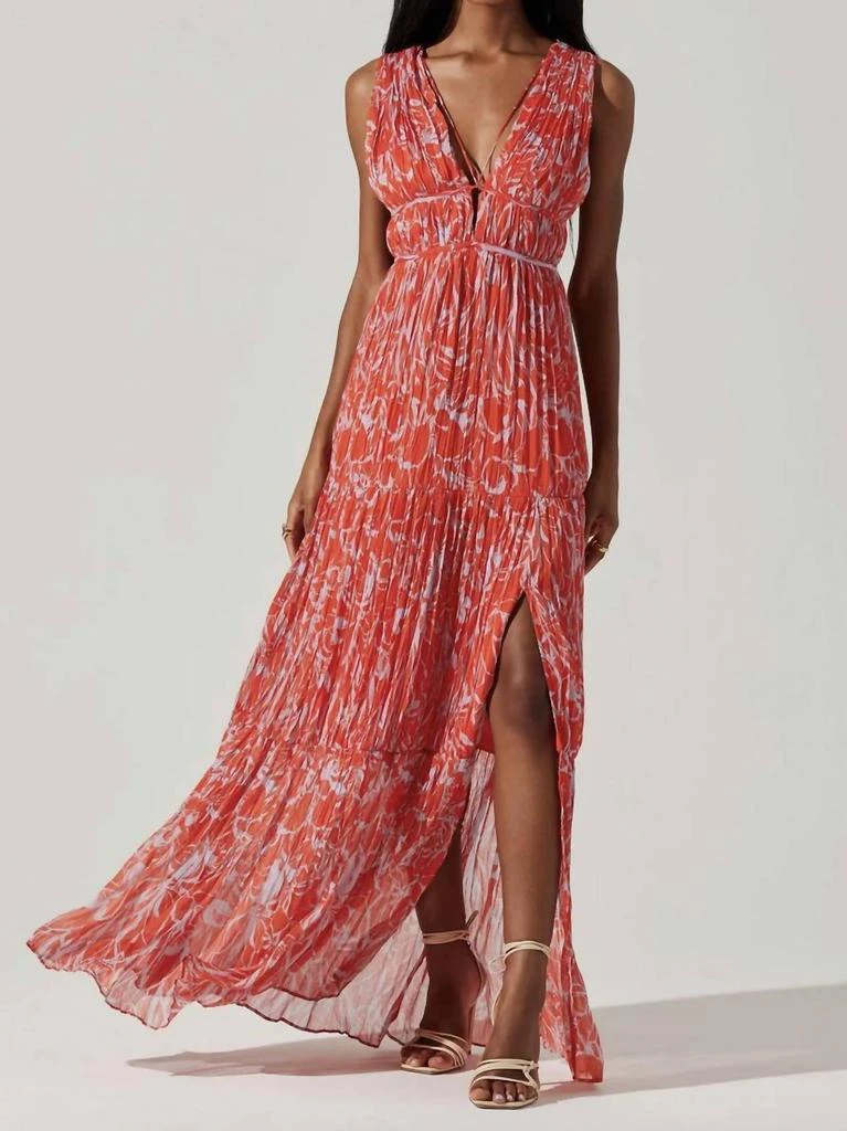 ASTR Pescadero Pleated Maxi Dress In Red/orange Abstract 3