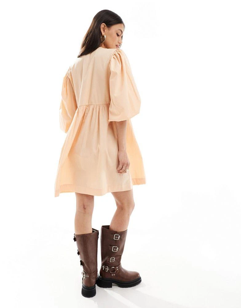 ASOS ASOS DESIGN bow tie front mini smock dress in peach fuzz 3