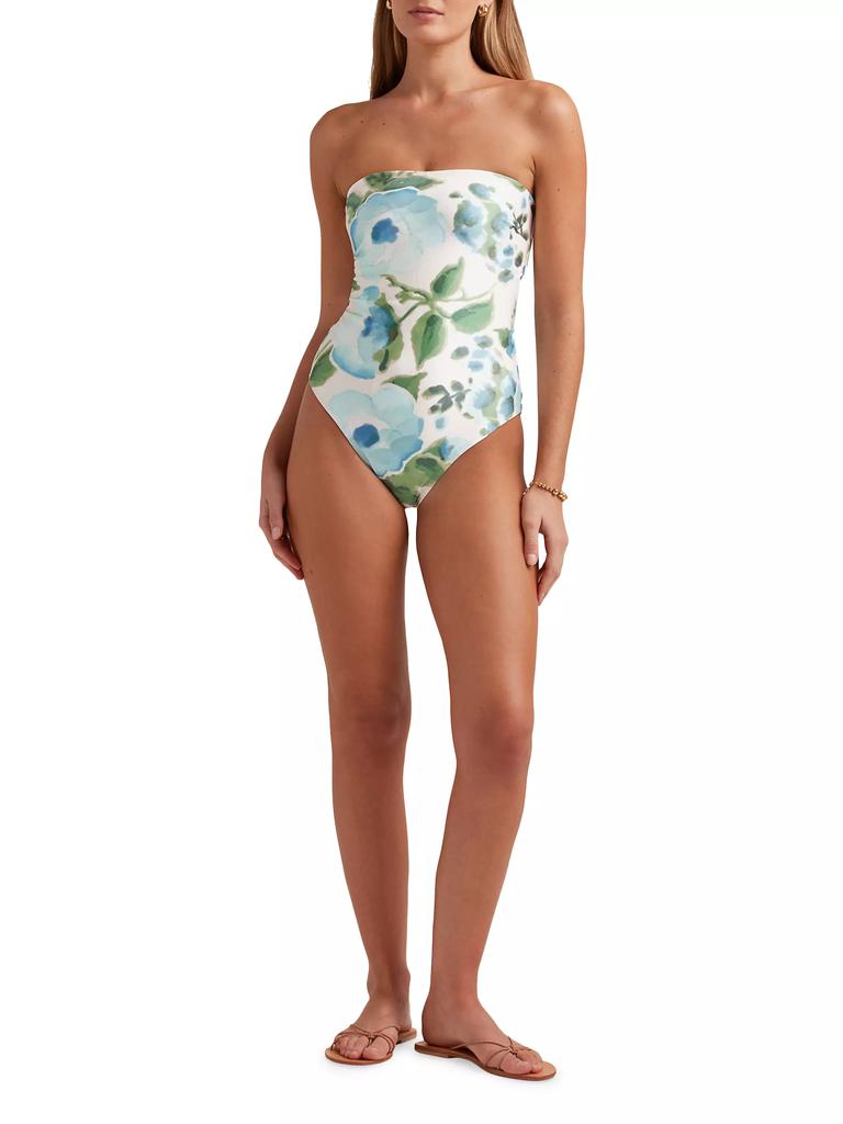 Peony Floral Strapless One-Piece Swimsuit
