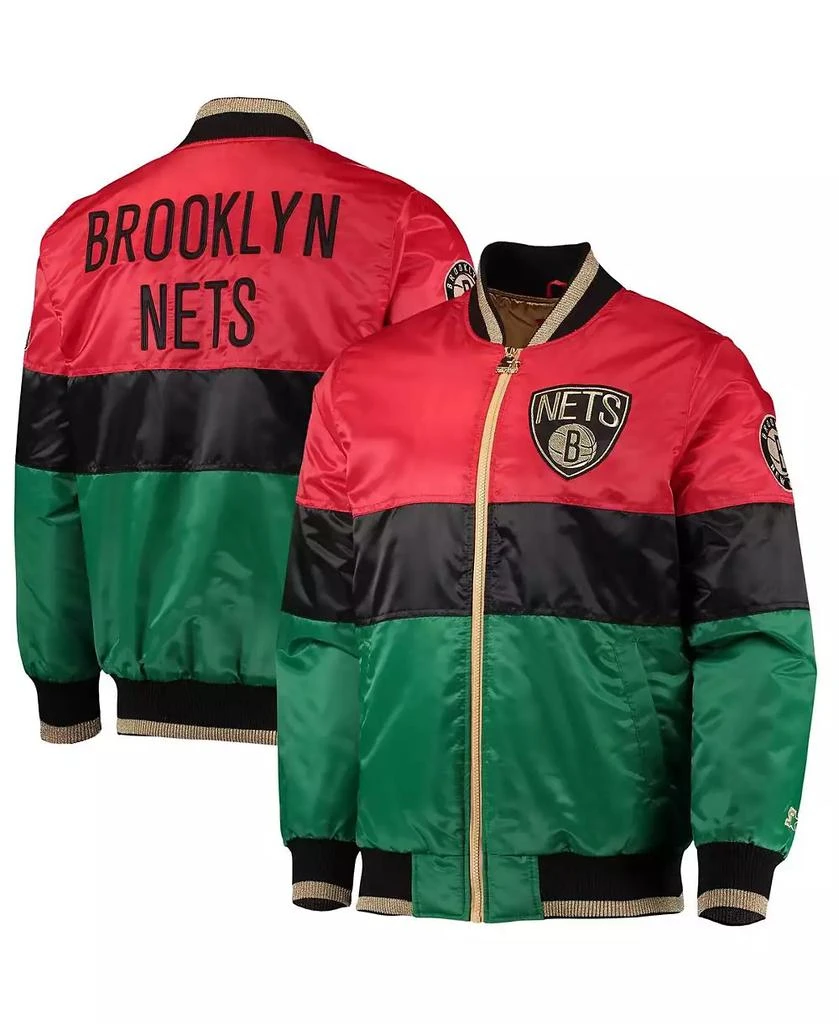 Starter Men's Red and Black and Green Brooklyn Nets Black History Month NBA 75th Anniversary Full-Zip Jacket 2