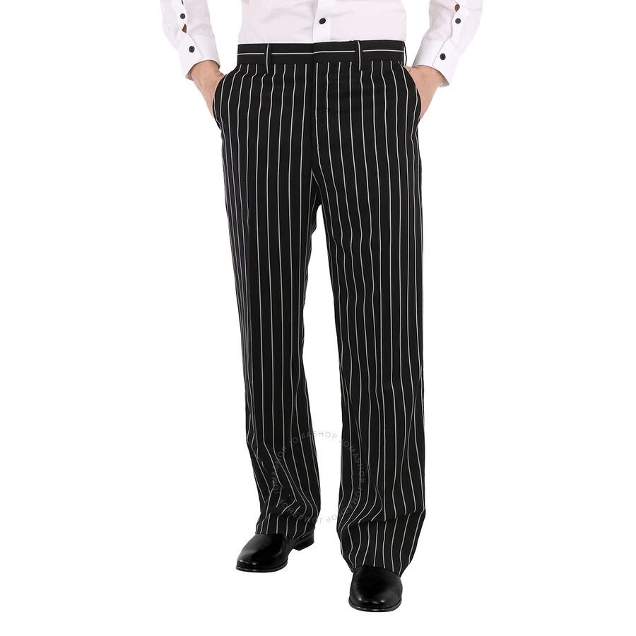Burberry Black Stretch Wool Pinstriped Wide-leg Tailored Trousers 1
