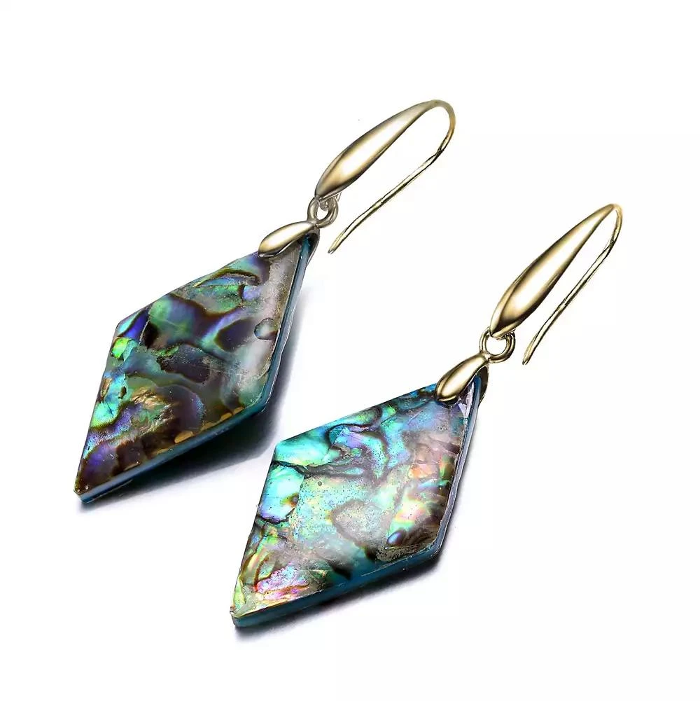 Genevive Sterling Silver 14K Gold Plated Abalone Kite Drop Hook Earrings 3