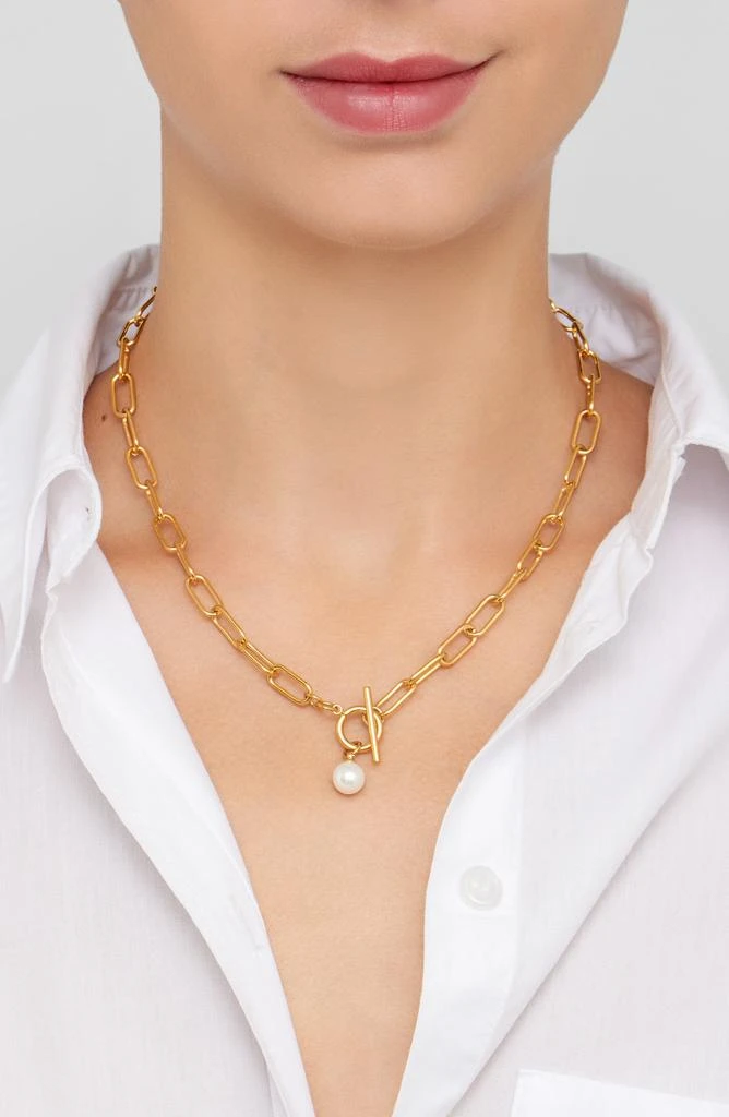 ADORNIA 18K Gold Plated 7–8mm Freshwater Pearl Paper Clip Toggle Necklace 2