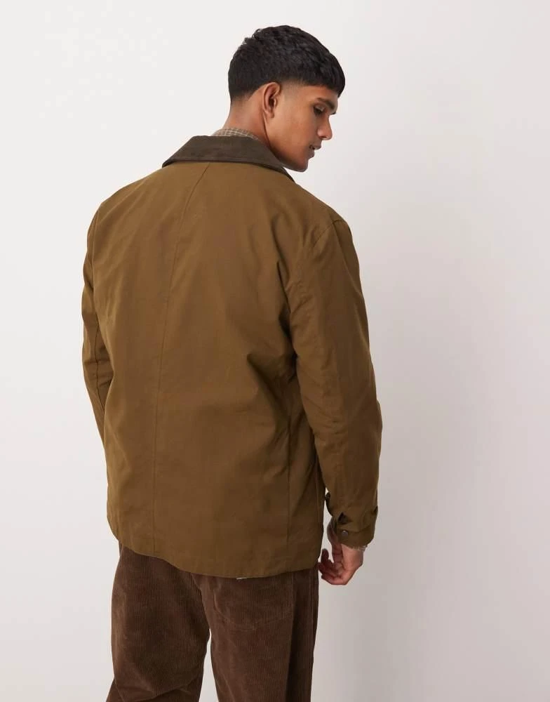 Mango Mango contrast collar button down wax jacket in khaki 3