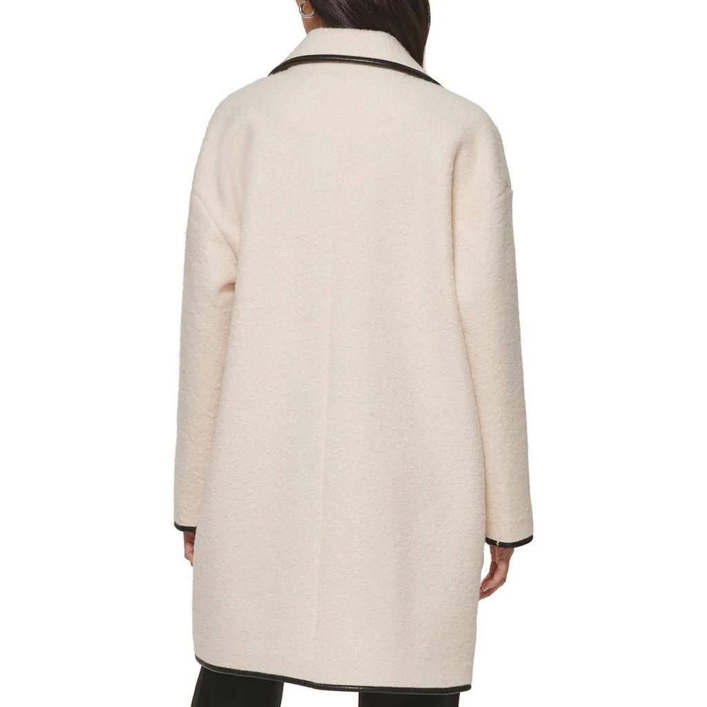 DKNY Womens Nubby Knit Faux Leather Trim Teddy Coat 2