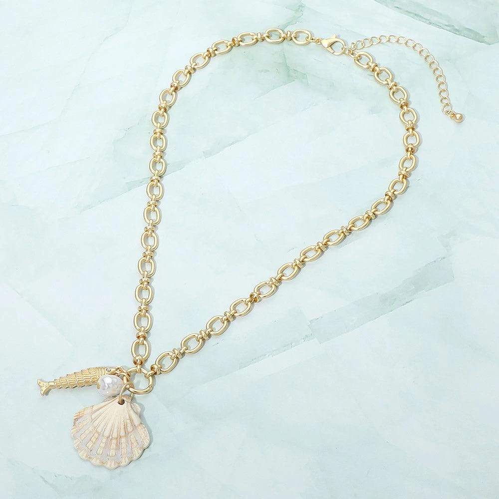 FASHNZFAB Shell Pearl Fish Charm Pendant Necklace 3