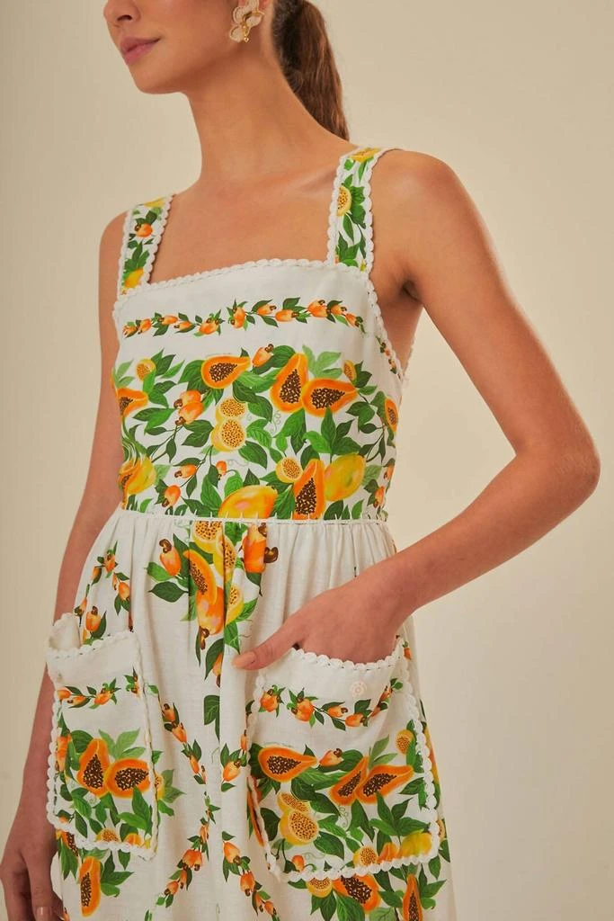 Farm Rio Off-White Papaya Salad Scarf Lenzing Ecovero Euroflax Maxi Dress In Off White 2