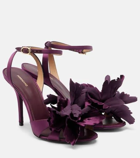 Salvatore Ferragamo Ghilly 95 floral-appliqué satin sandals 1
