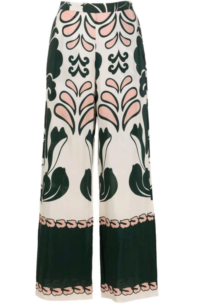 Adriana Degreas Spray Of Flower Wide-Leg Pant In Dark Green