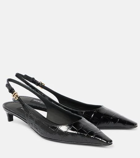 Dolce 
Gabbana Croc-effect patent leather slingback pumps 1