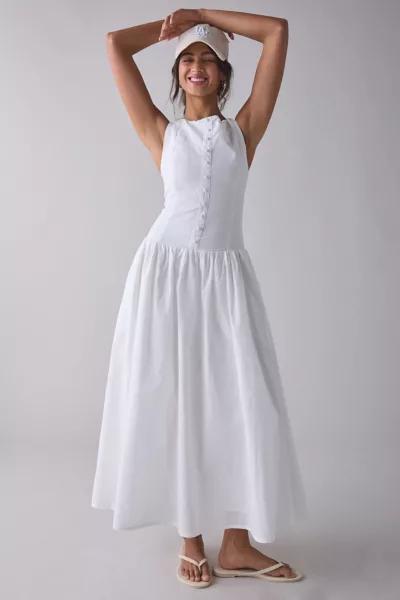 Kiss The Sky Kiss The Sky Boatneck Button-Front Drop Waist Midi Dress