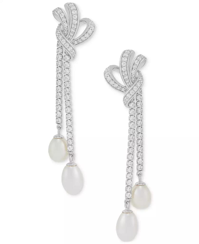 Arabella Freshwater Pearl (8x6mm 
7x5mm) Cubic Zirconia Knotted Drop Earrings in Sterling Silver