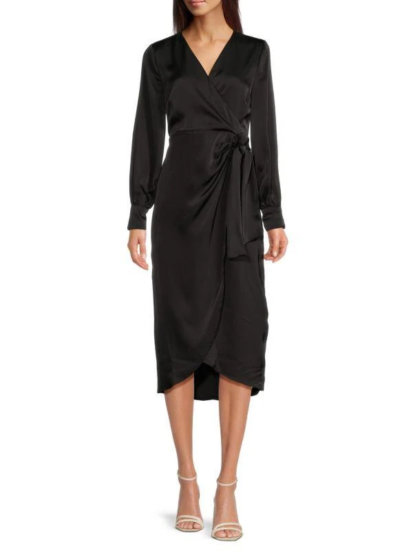 Sam Edelman Satin Faux Wrap Midi Sheath Dress 1