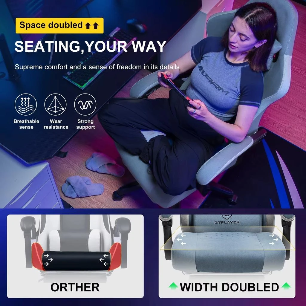 GTPLAYER Ergonomic Gaming Chair with Pocket Spring Cushion, Adjustable Linkage Armrests, Footrest, and Lumbar Support 6