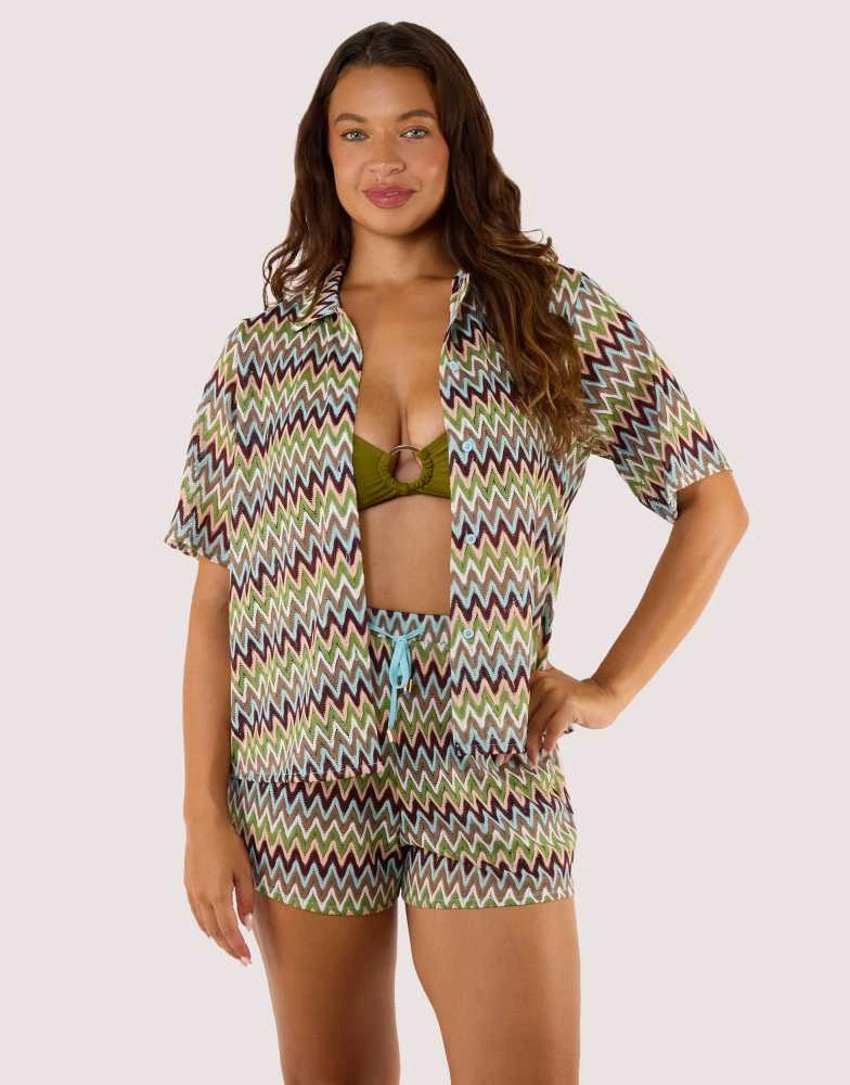Wolf & Whistle Wolf & Whistle Kalahari zig zag crochet beach shirt in khaki 1