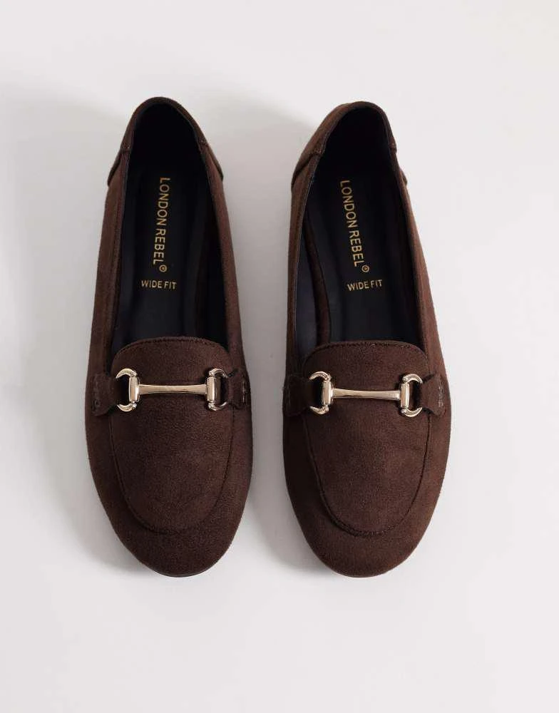 London Rebel Wide Fit London Rebel Wide Fit Nori buckle detail loafer in choc micro 2