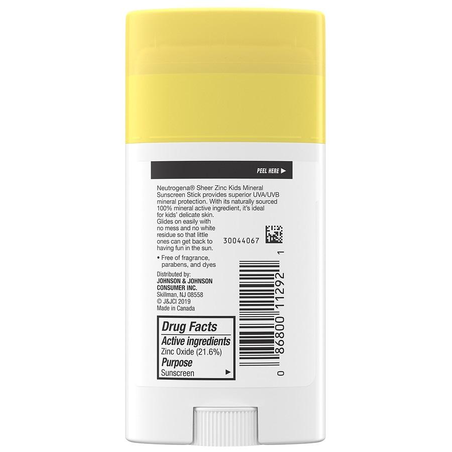 Neutrogena Sheer Zinc Kids Mineral Sunscreen Stick, SPF 50+ Fragrance Free