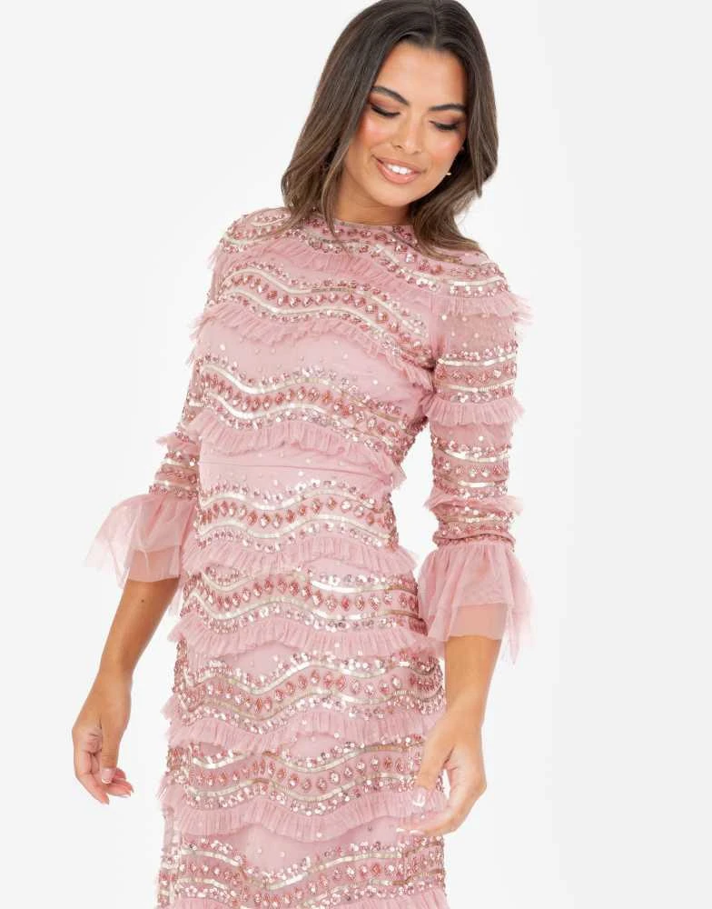Maya Maya Embellished 3/4 bell sleeve maxi dress in Vintage Rose - Vintage Rose - UK 22