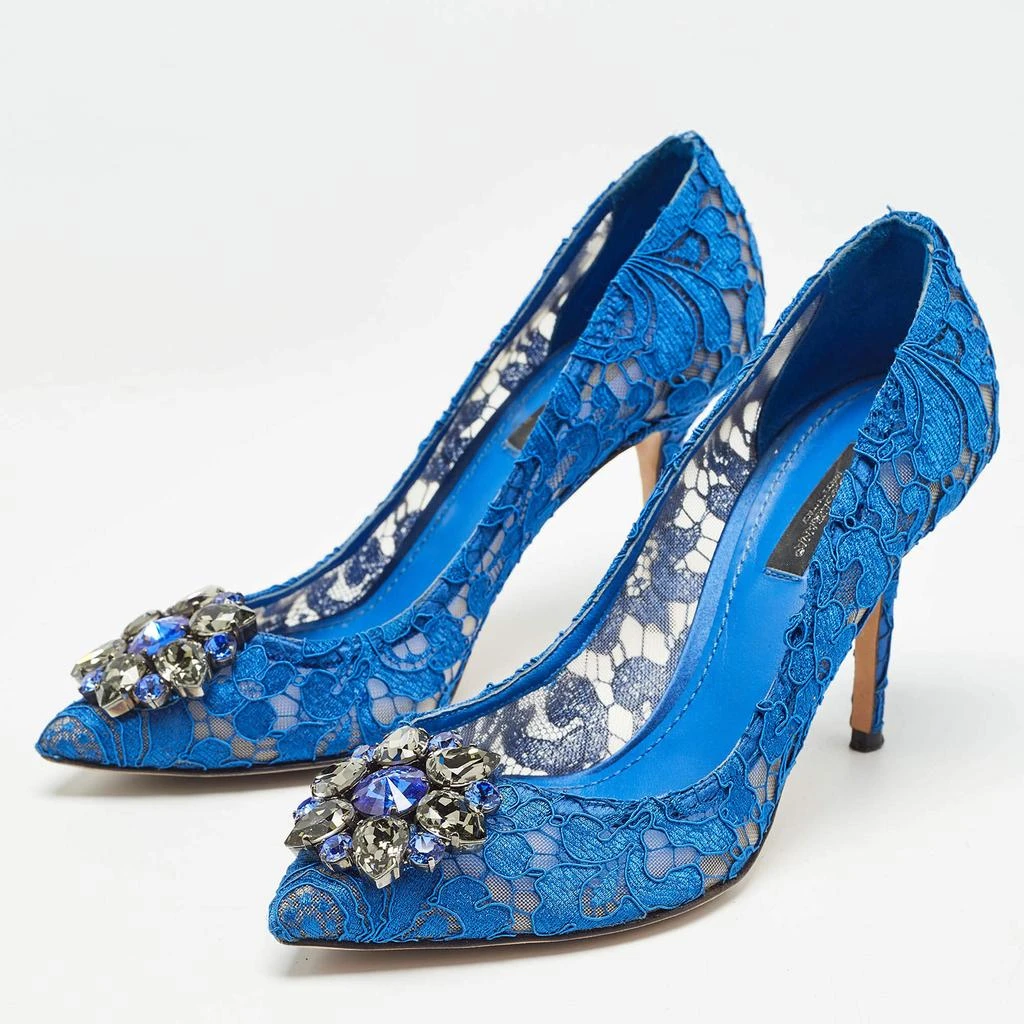 Dolce & Gabbana Dolce & Gabbana Blue Lace Crystal Embellished Bellucci Pumps Size 37 2