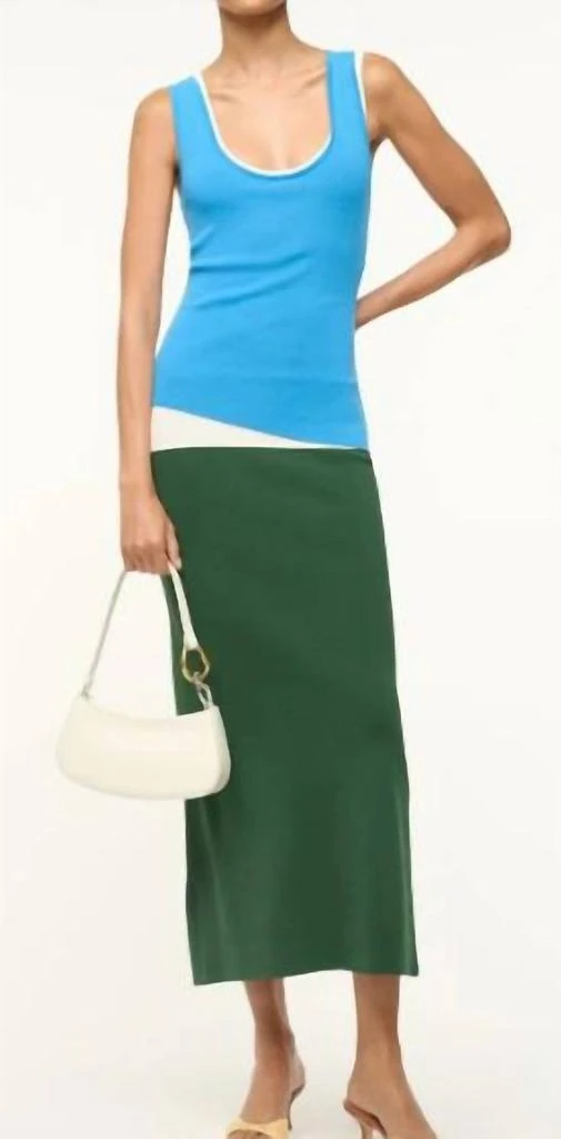 staud white and green dress Bernie Green Polka Dot Shirred Cuff Midi Dress