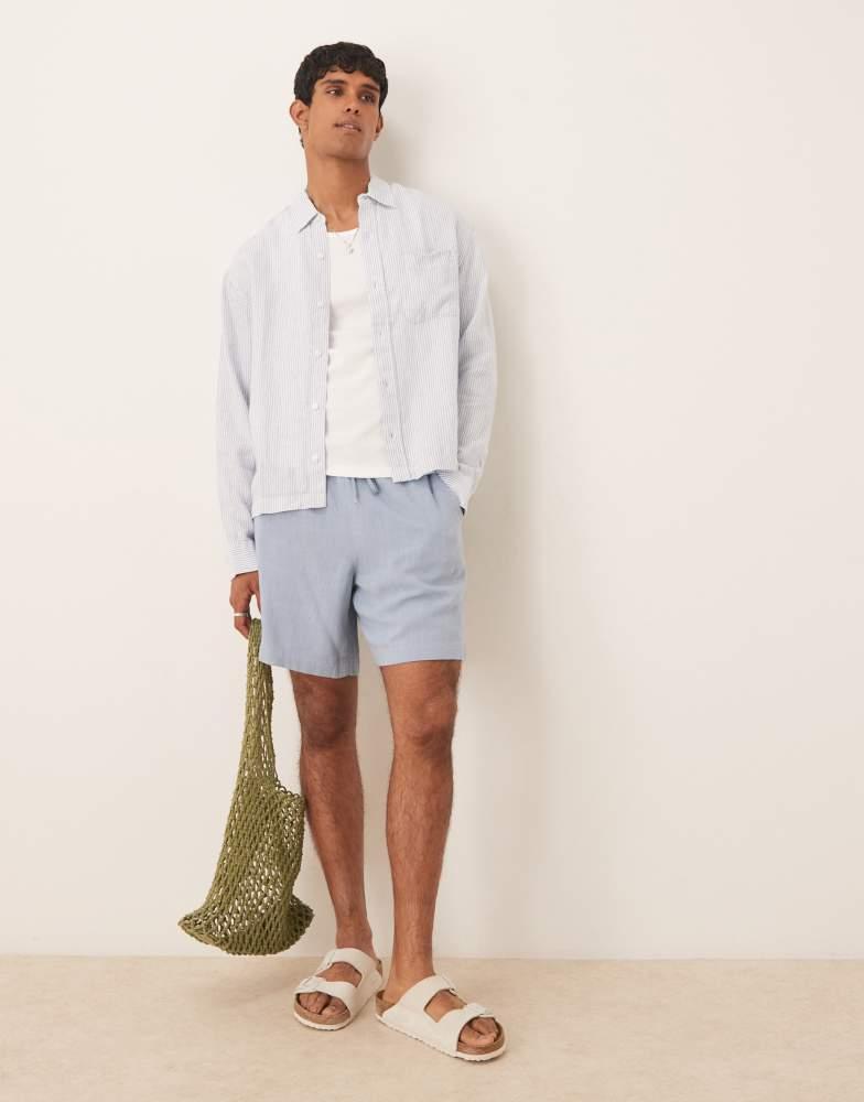 Abercrombie & Fitch Abercrombie & Fitch long sleeve linen shirt in blue stripe