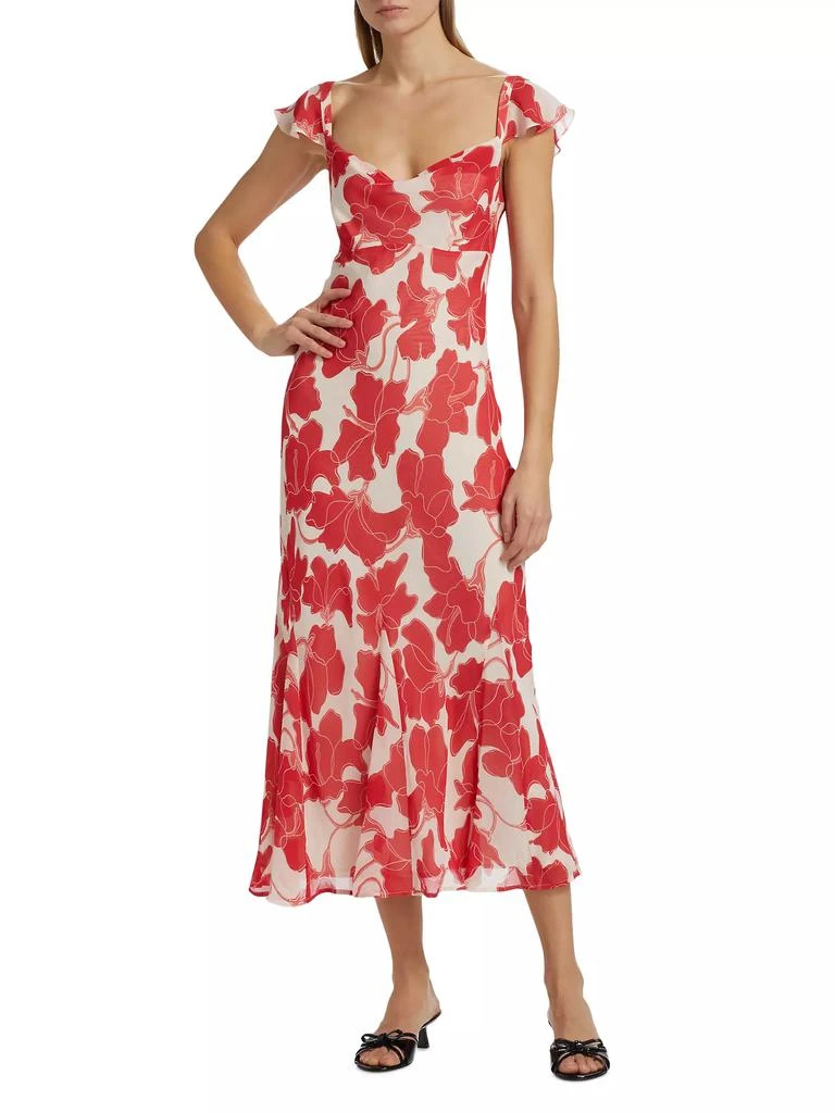 Rails Marigold Floral Chiffon Cowlneck Flutter-Sleeve Midi-Dress 3