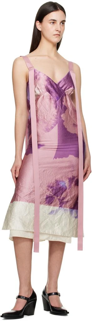 Erdem Pink 
Purple V Neck Slip Cocktail Midi Dress 4