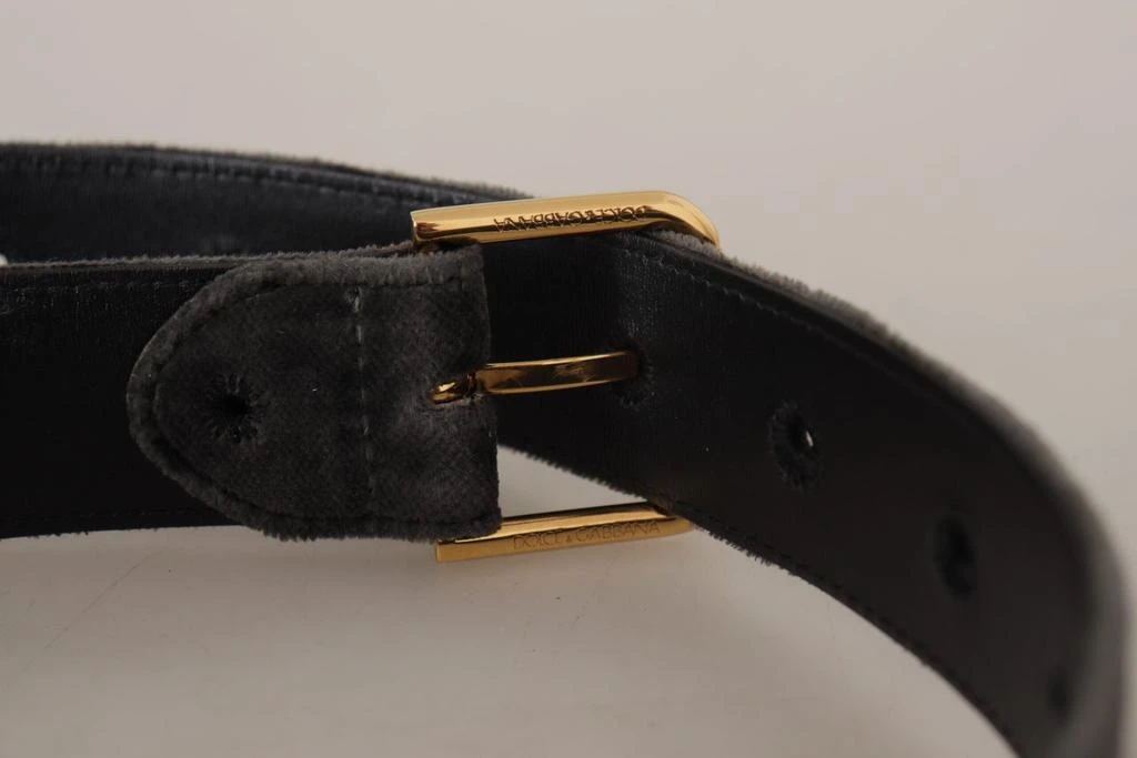 Dolce & Gabbana Dolce & Gabbana Brown Velvet Gold Tone Logo Metal Waist Buckle Belt 4