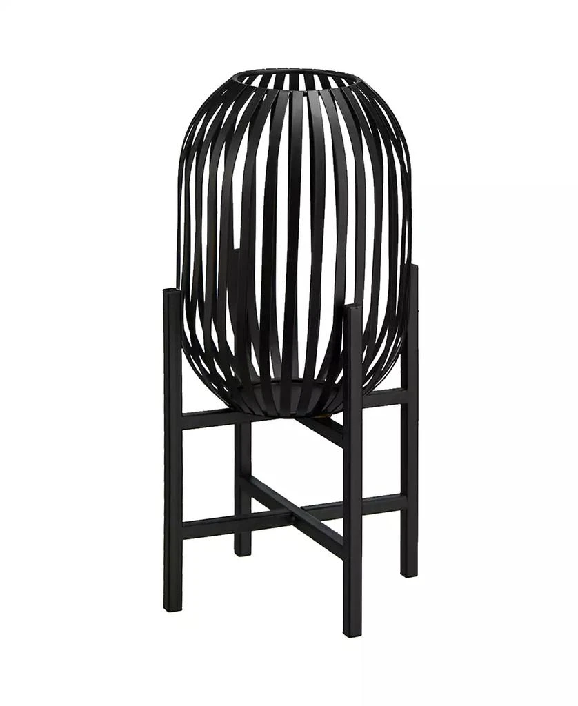 Glitzhome 14.25" H Slim-Shaped Metal Stripes Solar Powered Edison Bulb Slim Outdoor Lantern with Stand 5