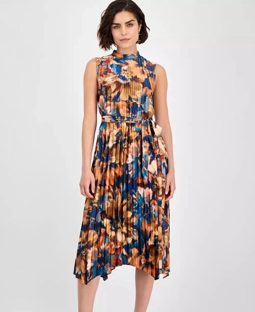 Tahari Women's Printed Pleated Sleeveless Midi Dress 3