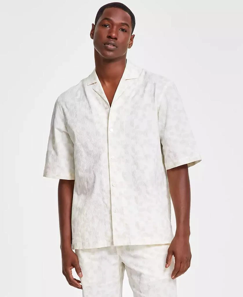 Alfani Men's Grand Regular-Fit Geo-Print Button-Down Seersucker Camp Shirt, Created for Macy's 1