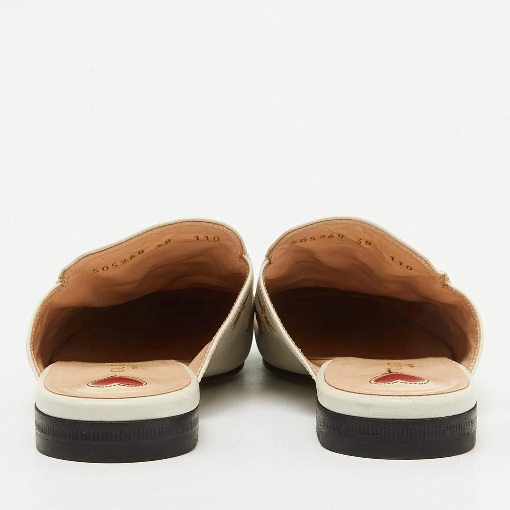 Gucci Gucci White Leather Bee and Star Embroidered Princetown Flat Mules Size 38 5