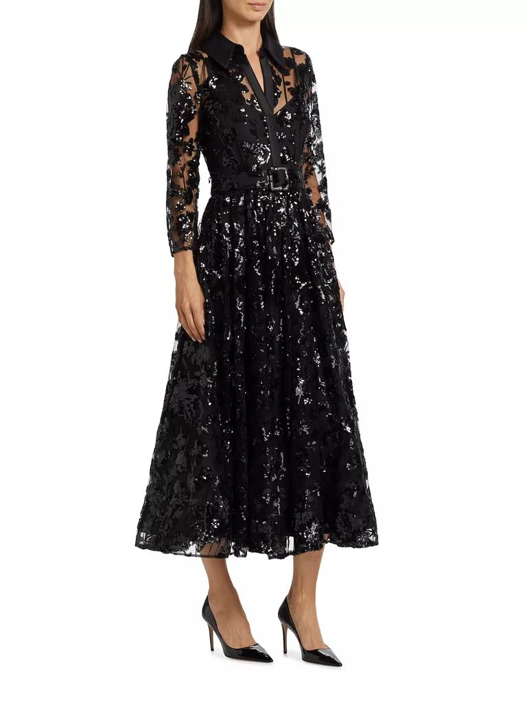 Badgley Mischka Sequined Floral Lace Shirtdress 4