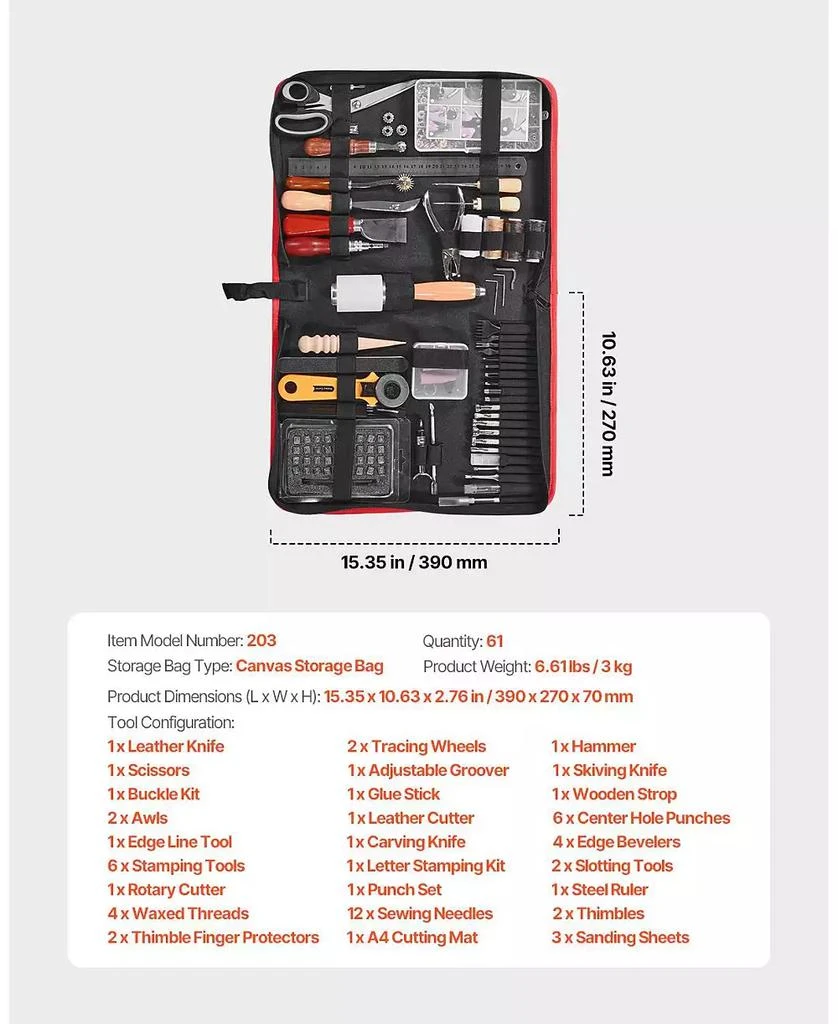 Mecale Leather Working Tools Kit, 61-Piece Leather Craft Set w/ Canvas Storage Bag, Punching, Sewing, Stamping
Sanding 3