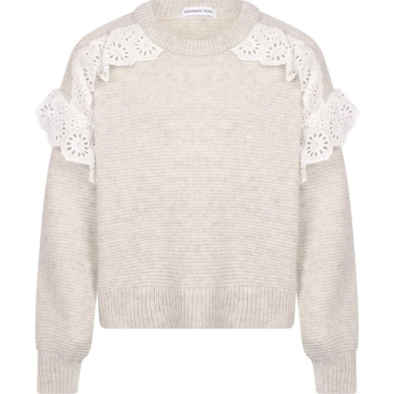 Designers Remix Girls Lace detail knitted wool sweater in oatmeal 1