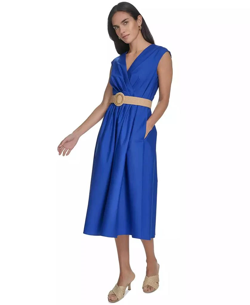 Jessica Howard Petite Cotton V-Neck Belted Midi Dress 2